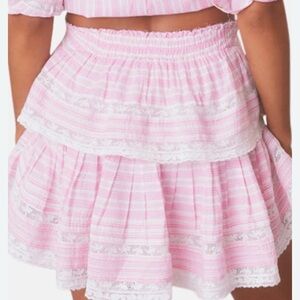 LoveShackFancy Pink and White Striped Skater Skirt